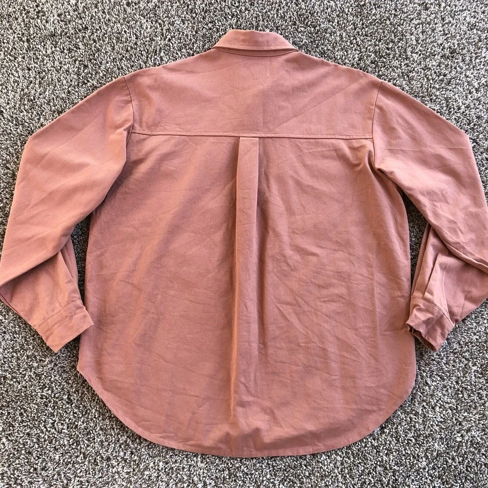 ETHOS Button Up Shirt Jacket Salmon Pink Oversized Long Sleeve Korean Streetwear - Picture 5 of 8